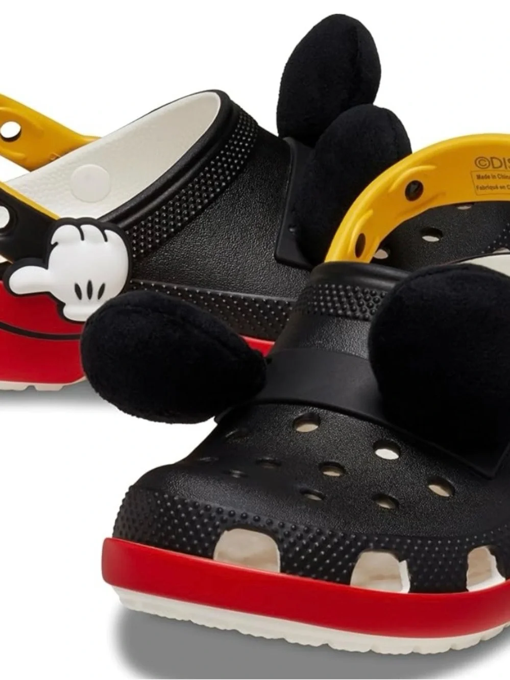CROCS Kids Black with Yellow & Red Mickey Ear Clogs Unisex Size 7